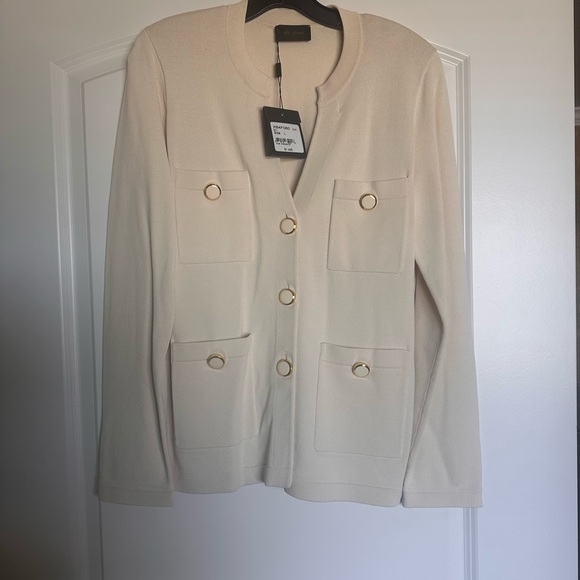 St. John Cream and Gold Blazer Tailored Bouclé Design